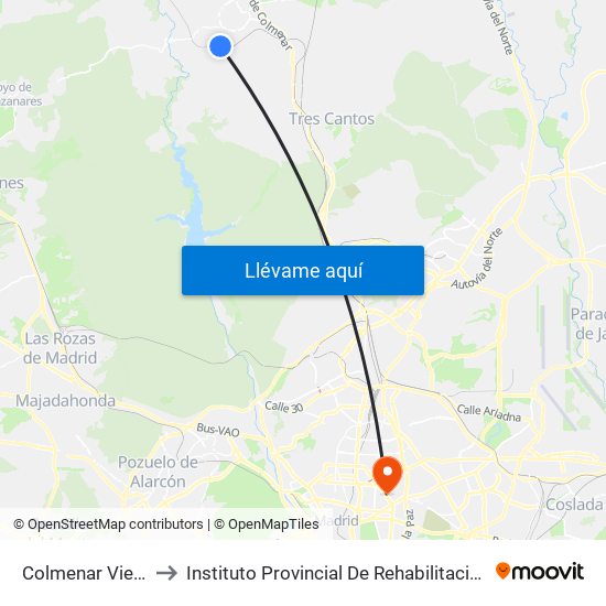 Colmenar Viejo to Instituto Provincial De Rehabilitación map