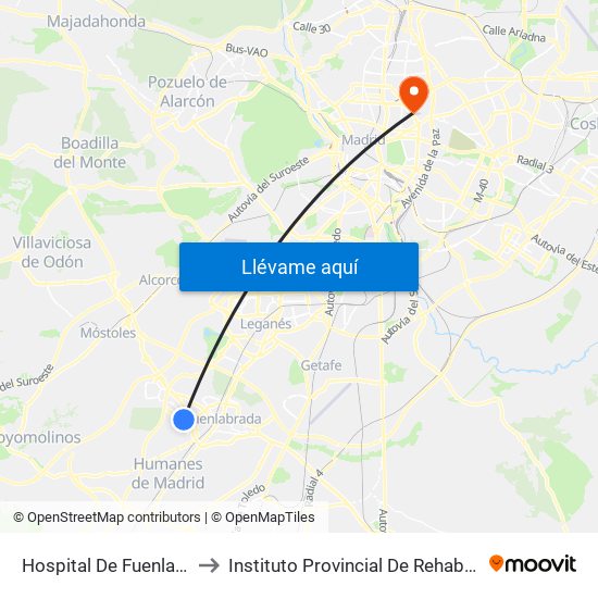 Hospital De Fuenlabrada to Instituto Provincial De Rehabilitación map