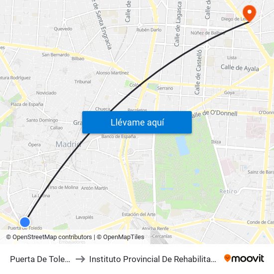 Puerta De Toledo to Instituto Provincial De Rehabilitación map