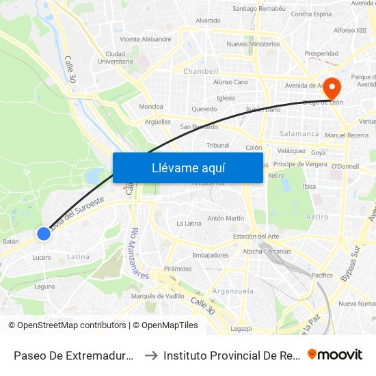 Paseo De Extremadura - El Greco to Instituto Provincial De Rehabilitación map