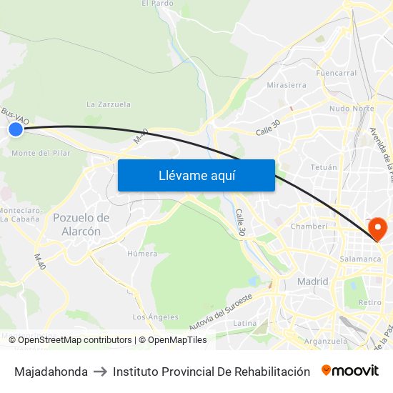 Majadahonda to Instituto Provincial De Rehabilitación map