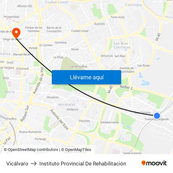 Vicálvaro to Instituto Provincial De Rehabilitación map
