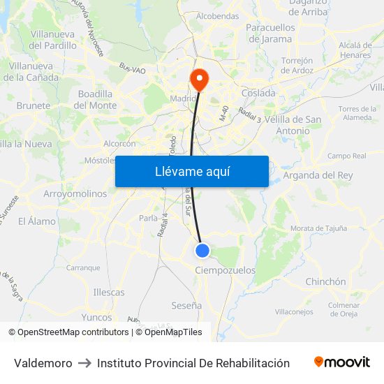 Valdemoro to Instituto Provincial De Rehabilitación map