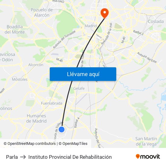 Parla to Instituto Provincial De Rehabilitación map