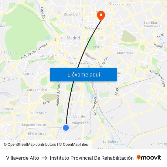 Villaverde Alto to Instituto Provincial De Rehabilitación map