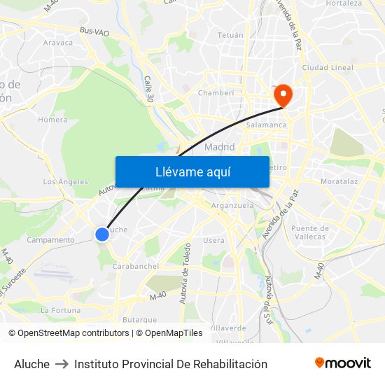 Aluche to Instituto Provincial De Rehabilitación map