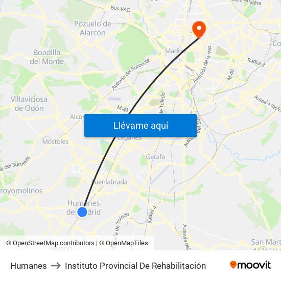 Humanes to Instituto Provincial De Rehabilitación map