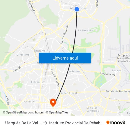 Marqués De La Valdavia to Instituto Provincial De Rehabilitación map