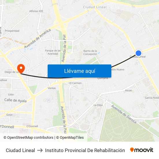 Ciudad Lineal to Instituto Provincial De Rehabilitación map