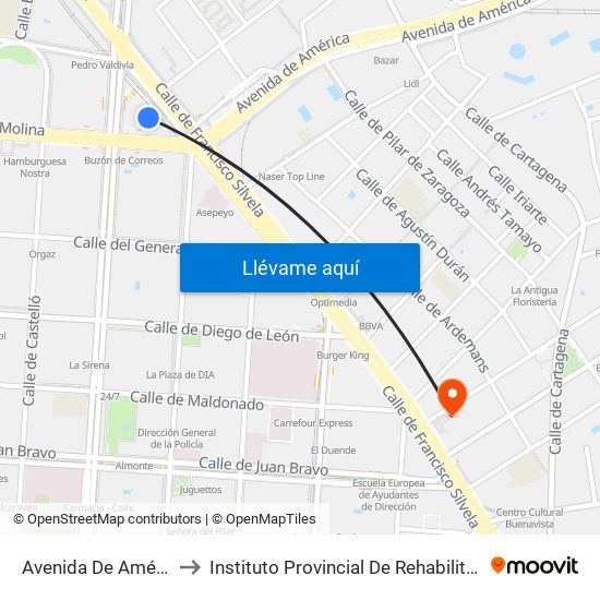 Avenida De América to Instituto Provincial De Rehabilitación map