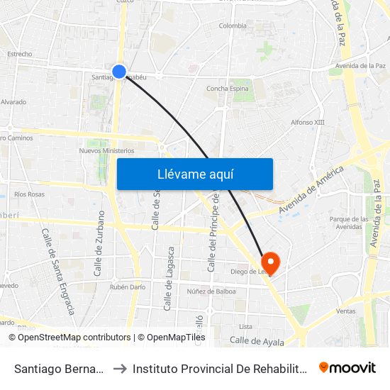 Santiago Bernabéu to Instituto Provincial De Rehabilitación map