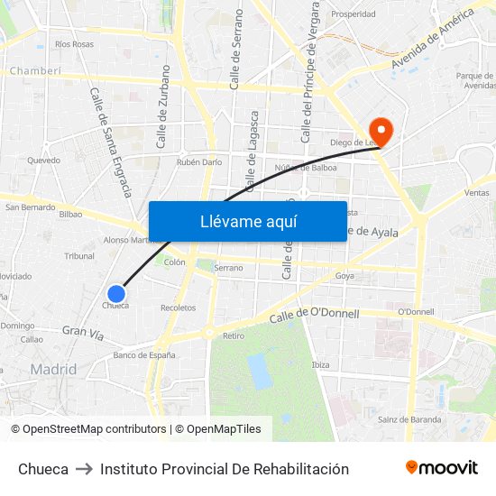 Chueca to Instituto Provincial De Rehabilitación map