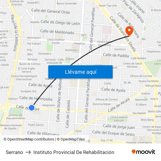 Serrano to Instituto Provincial De Rehabilitación map