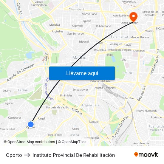Oporto to Instituto Provincial De Rehabilitación map