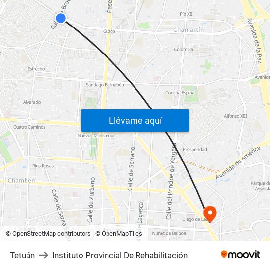 Tetuán to Instituto Provincial De Rehabilitación map