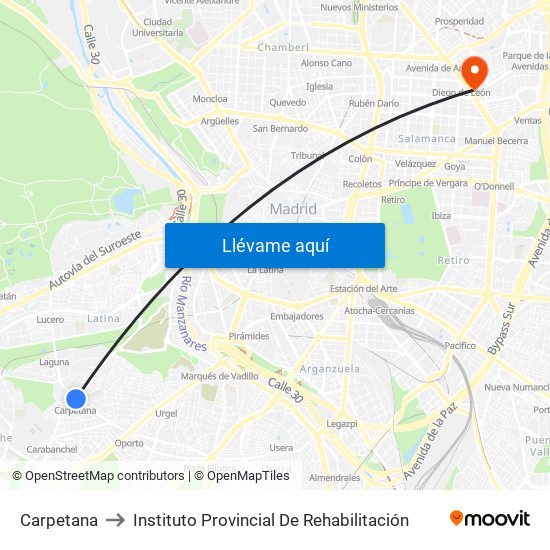 Carpetana to Instituto Provincial De Rehabilitación map