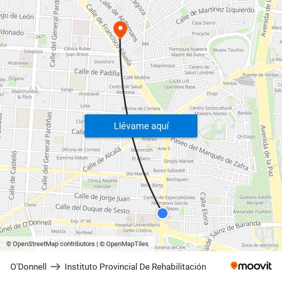 O'Donnell to Instituto Provincial De Rehabilitación map