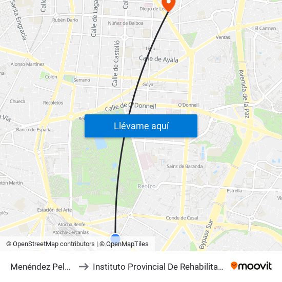 Menéndez Pelayo to Instituto Provincial De Rehabilitación map