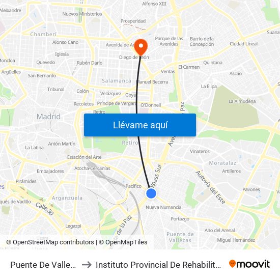 Puente De Vallecas to Instituto Provincial De Rehabilitación map