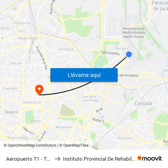 Aeropuerto T1 - T2 - T3 to Instituto Provincial De Rehabilitación map