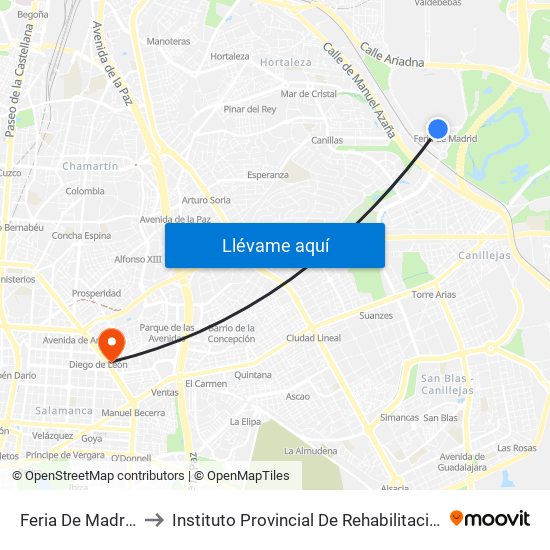Feria De Madrid to Instituto Provincial De Rehabilitación map