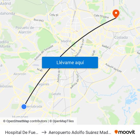 Hospital De Fuenlabrada to Aeropuerto Adolfo Suárez Madrid-Barajas T2 map