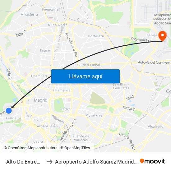 Alto De Extremadura to Aeropuerto Adolfo Suárez Madrid-Barajas T2 map