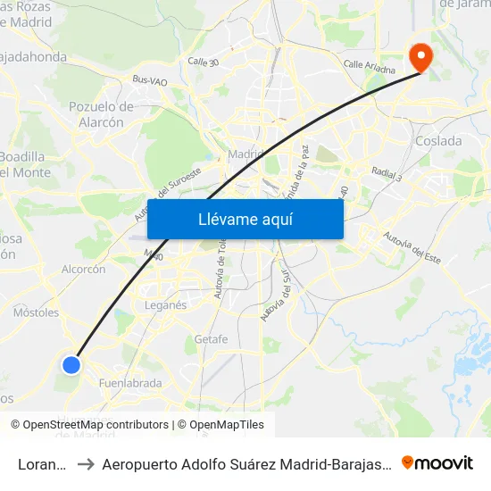 Loranca to Aeropuerto Adolfo Suárez Madrid-Barajas T2 map