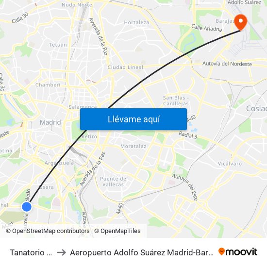 Tanatorio Sur to Aeropuerto Adolfo Suárez Madrid-Barajas T2 map