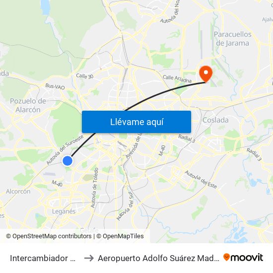 Intercambiador De Aluche to Aeropuerto Adolfo Suárez Madrid-Barajas T2 map