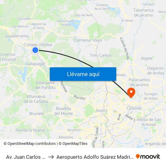 Av. Juan Carlos I - Zoco to Aeropuerto Adolfo Suárez Madrid-Barajas T2 map