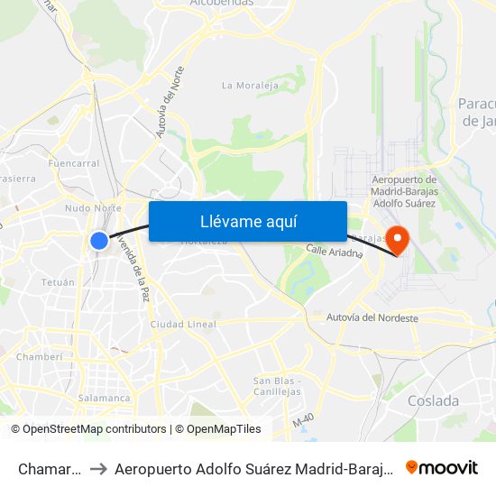 Chamartín to Aeropuerto Adolfo Suárez Madrid-Barajas T2 map