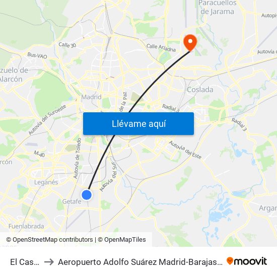 El Casar to Aeropuerto Adolfo Suárez Madrid-Barajas T2 map