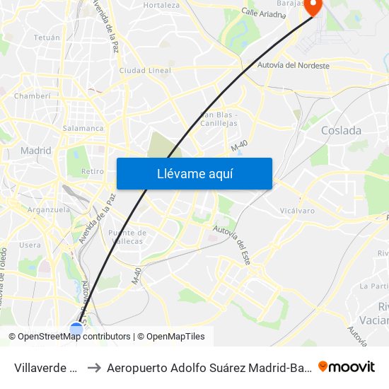 Villaverde Bajo to Aeropuerto Adolfo Suárez Madrid-Barajas T2 map