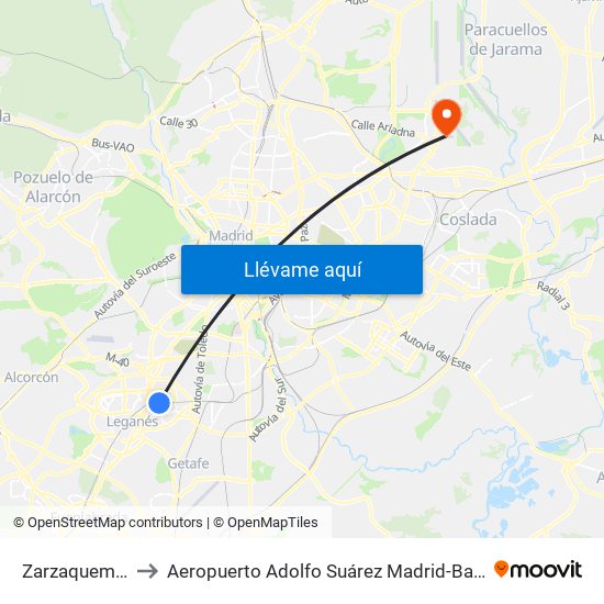Zarzaquemada to Aeropuerto Adolfo Suárez Madrid-Barajas T2 map