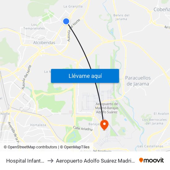 Hospital Infanta Sofía to Aeropuerto Adolfo Suárez Madrid-Barajas T2 map