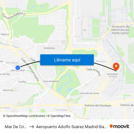 Mar De Cristal to Aeropuerto Adolfo Suárez Madrid-Barajas T2 map