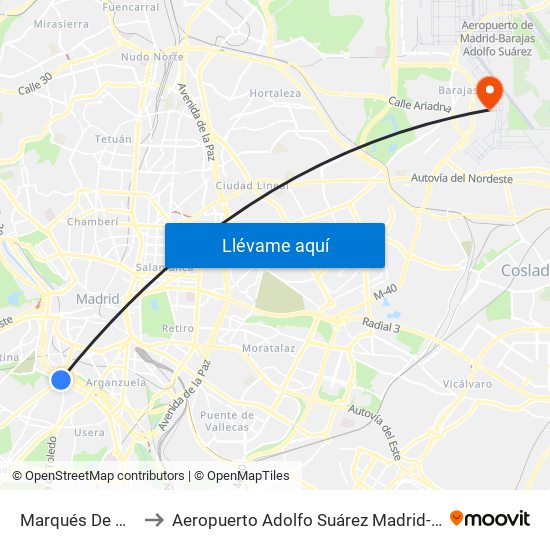 Marqués De Vadillo to Aeropuerto Adolfo Suárez Madrid-Barajas T2 map