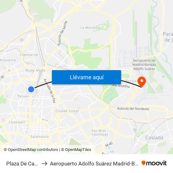 Plaza De Castilla to Aeropuerto Adolfo Suárez Madrid-Barajas T2 map