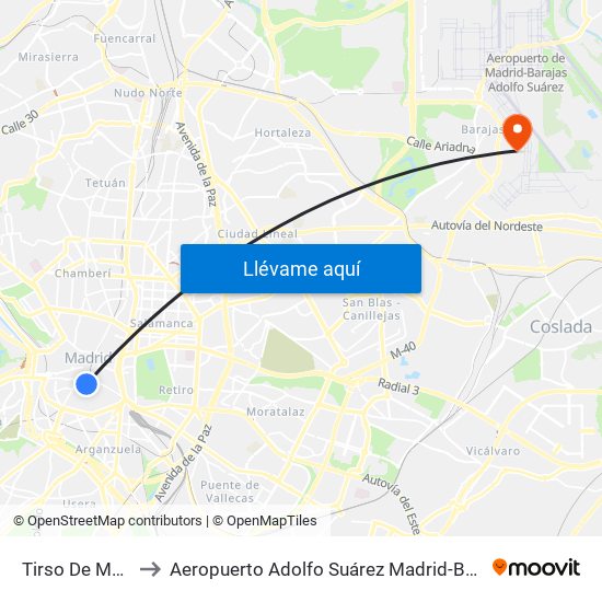 Tirso De Molina to Aeropuerto Adolfo Suárez Madrid-Barajas T2 map