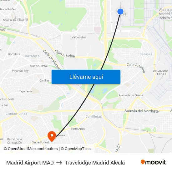 Madrid Airport MAD to Travelodge Madrid Alcalá map