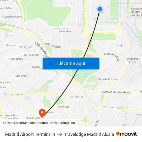 Madrid Airport Terminal 4 to Travelodge Madrid Alcalá map
