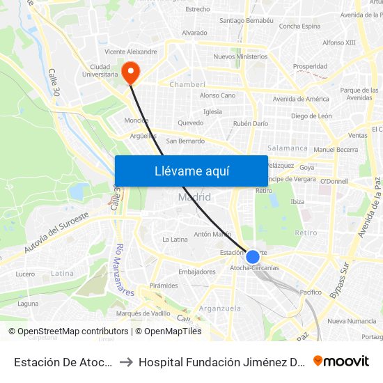 Estación De Atocha to Hospital Fundación Jiménez Díaz map