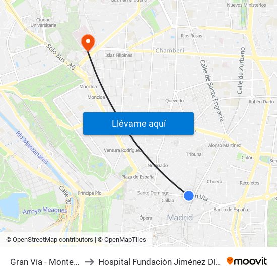 Gran Vía - Montera to Hospital Fundación Jiménez Díaz map