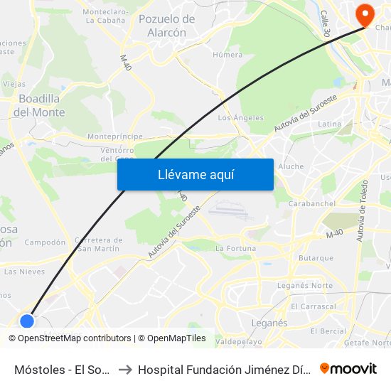 Móstoles - El Soto to Hospital Fundación Jiménez Díaz map