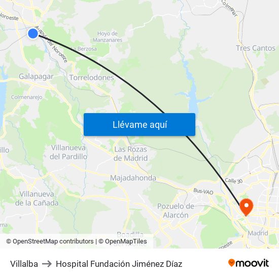 Villalba to Hospital Fundación Jiménez Díaz map
