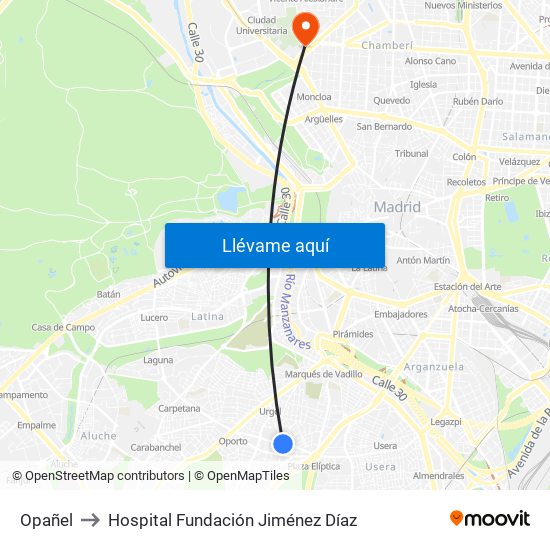 Opañel to Hospital Fundación Jiménez Díaz map