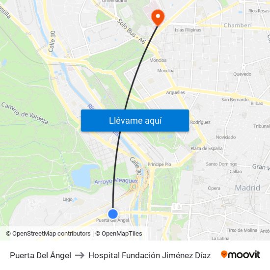 Puerta Del Ángel to Hospital Fundación Jiménez Díaz map