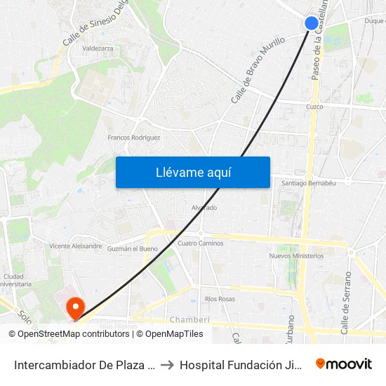 Intercambiador De Plaza De Castilla to Hospital Fundación Jiménez Díaz map