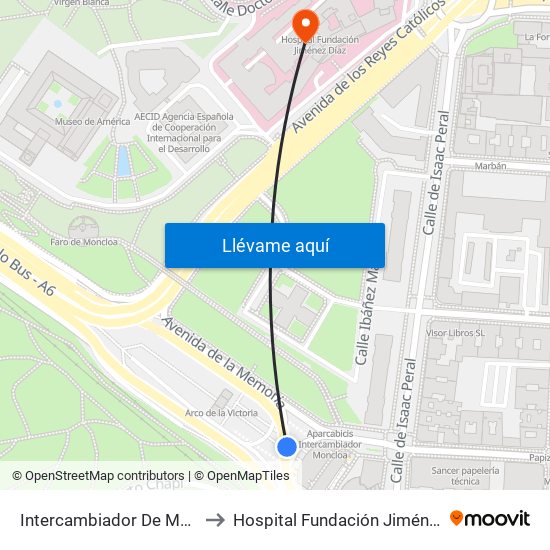 Intercambiador De Moncloa to Hospital Fundación Jiménez Díaz map